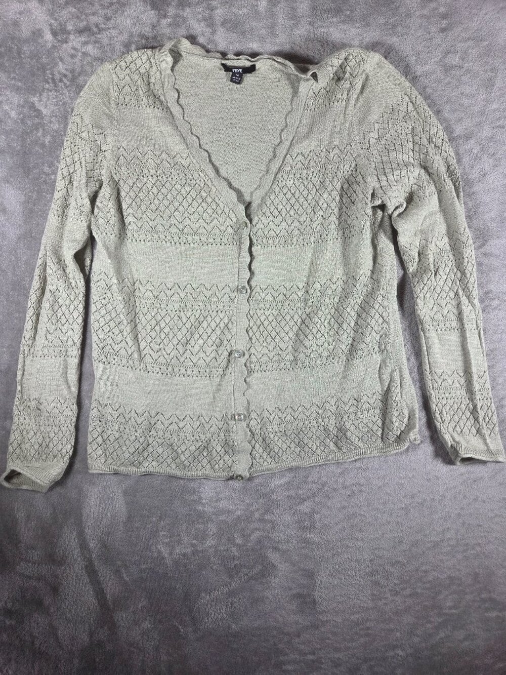 FRYE Pointelle Knit Button Front Cardigan Sweater Sage Green Size Medium